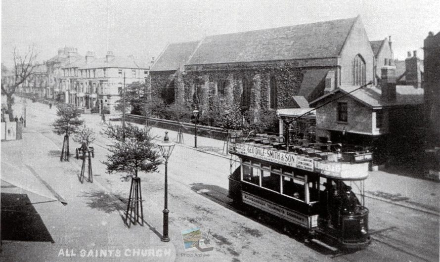 Tram Passing All Saints Church, Falsgrave